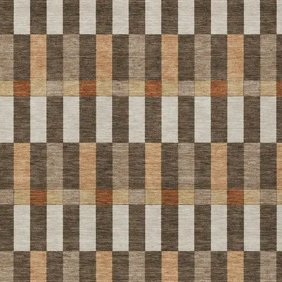 Chocolate And Khaki Geometric Washable Indoor Outdoor Area Rug Photo 3