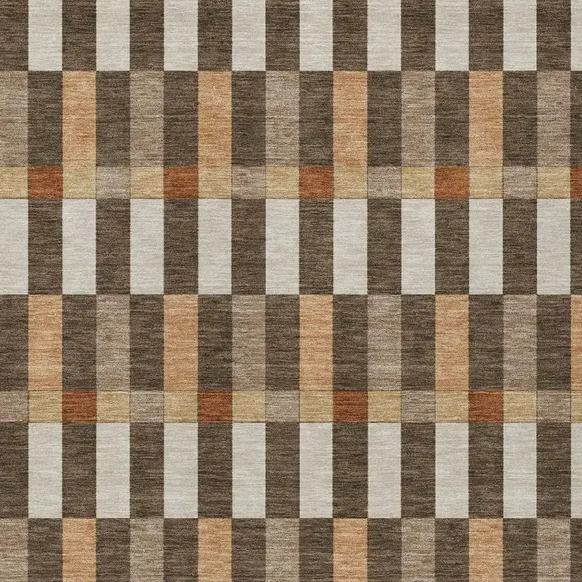 Chocolate And Khaki Geometric Washable Indoor Outdoor Area Rug Photo 3