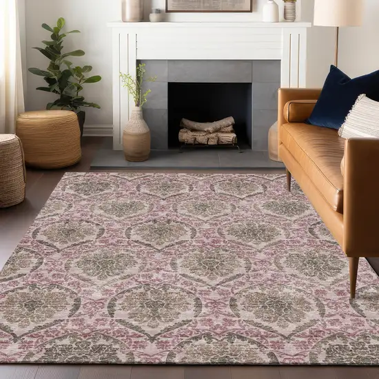 Chocolate And Mauve Medallion Washable Area Rug With UV Protection Photo 6