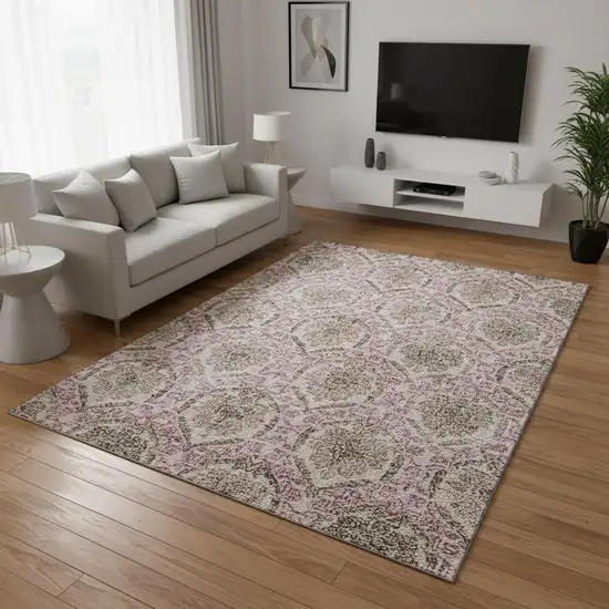 Chocolate And Mauve Medallion Washable Area Rug With UV Protection Photo 2