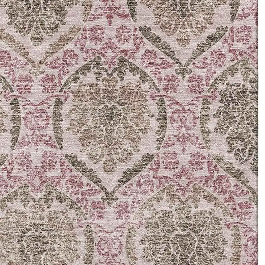 Chocolate And Mauve Medallion Washable Area Rug With UV Protection Photo 3