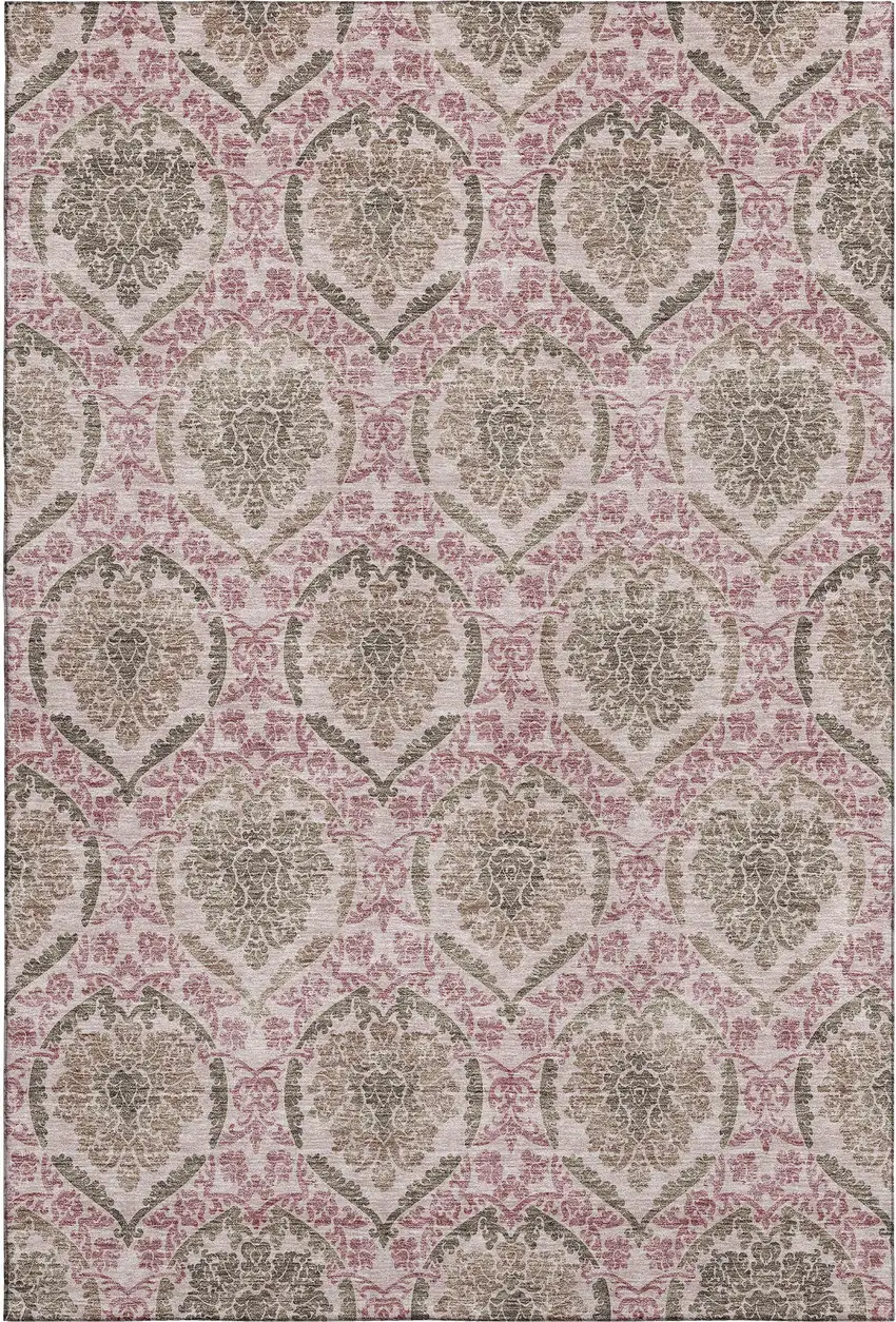Chocolate And Mauve Medallion Washable Area Rug With UV Protection Photo 1
