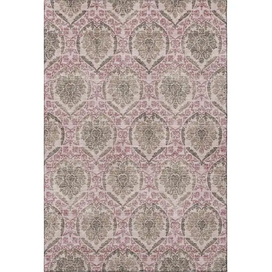 Chocolate And Mauve Medallion Washable Area Rug With UV Protection Photo 4