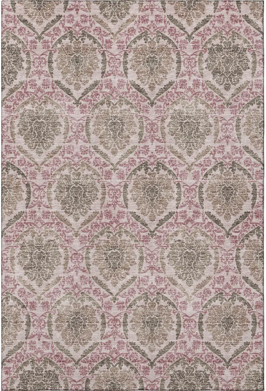 Chocolate And Mauve Medallion Washable Area Rug With UV Protection Photo 4