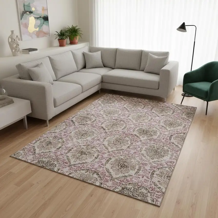 Chocolate And Mauve Medallion Washable Area Rug With UV Protection Photo 2