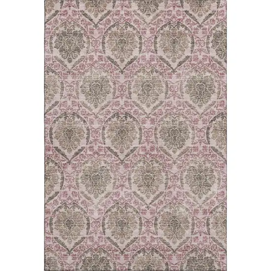 Chocolate And Mauve Medallion Washable Area Rug With UV Protection Photo 1