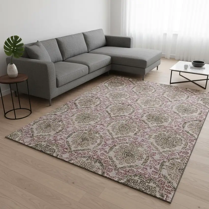 Chocolate And Mauve Medallion Washable Area Rug With UV Protection Photo 2