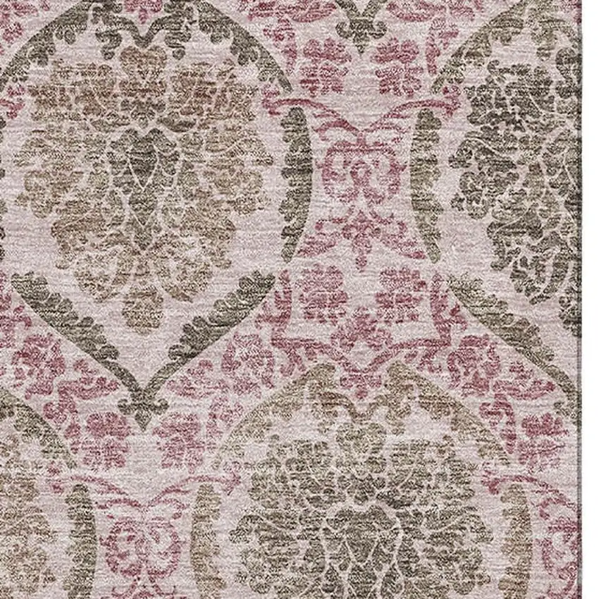 Chocolate And Mauve Medallion Washable Area Rug With UV Protection Photo 3