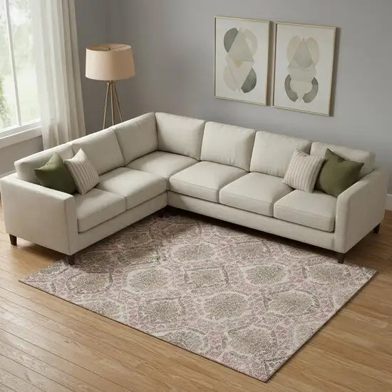 Chocolate And Mauve Medallion Washable Area Rug With UV Protection Photo 1