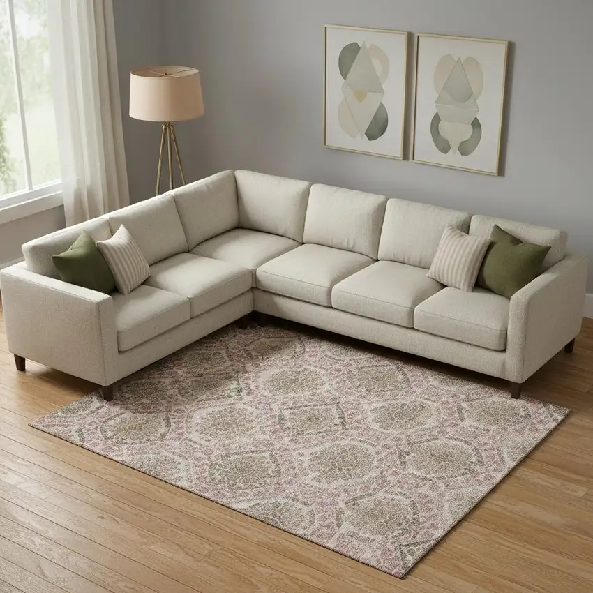 Chocolate And Mauve Medallion Washable Area Rug With UV Protection Photo 1