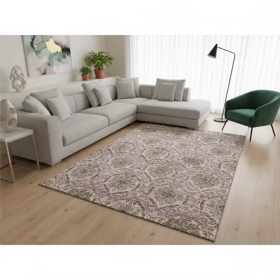 Chocolate And Mauve Medallion Washable Area Rug With UV Protection Photo 2