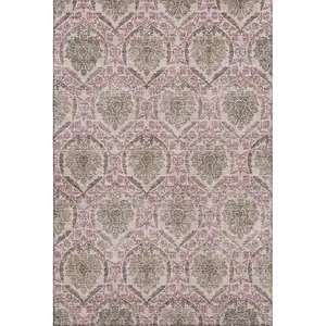 Photo of Chocolate And Mauve Medallion Washable Area Rug With UV Protection