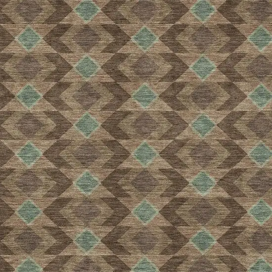 Chocolate And Navy Blue Geometric Washable Indoor Outdoor Area Rug Photo 3