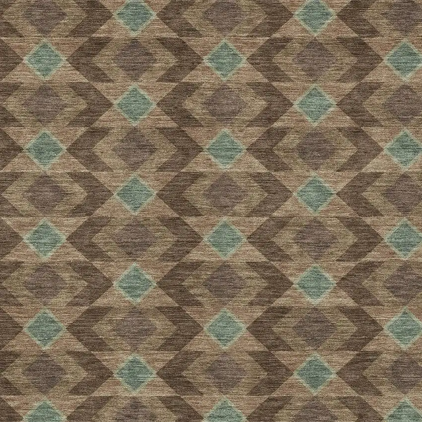 Chocolate And Navy Blue Geometric Washable Indoor Outdoor Area Rug Photo 3