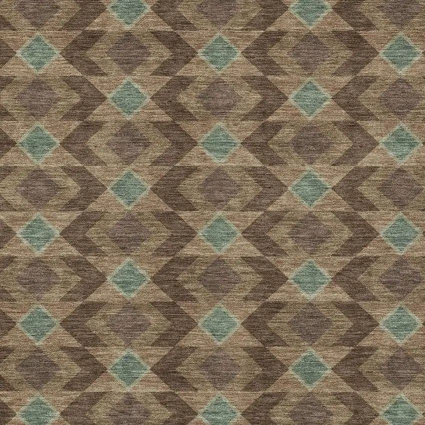 Chocolate And Navy Blue Geometric Washable Indoor Outdoor Area Rug Photo 5