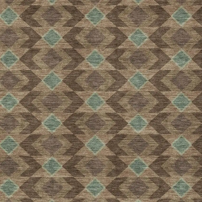Chocolate And Navy Blue Geometric Washable Indoor Outdoor Area Rug Photo 5