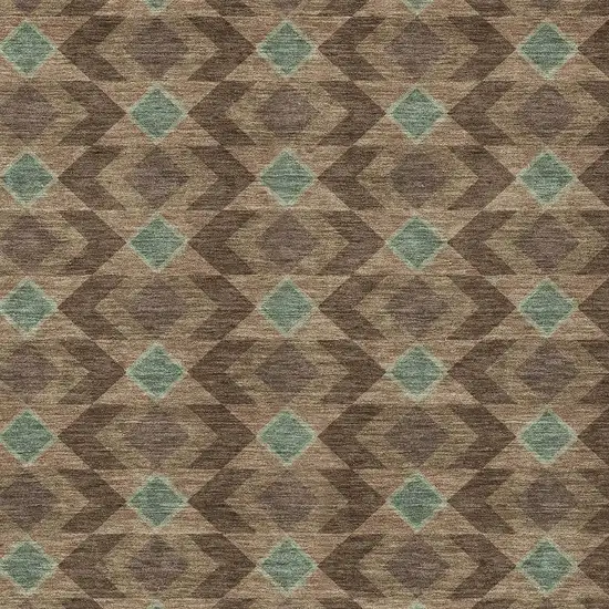 Chocolate And Navy Blue Geometric Washable Indoor Outdoor Area Rug Photo 5