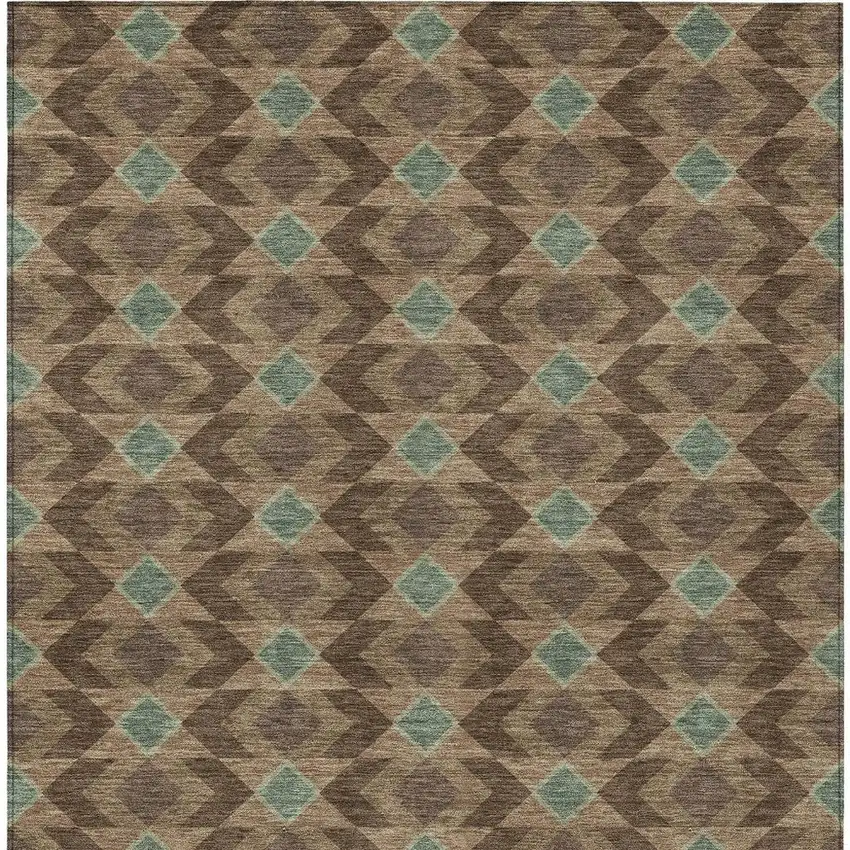 Chocolate And Navy Blue Geometric Washable Indoor Outdoor Area Rug Photo 4