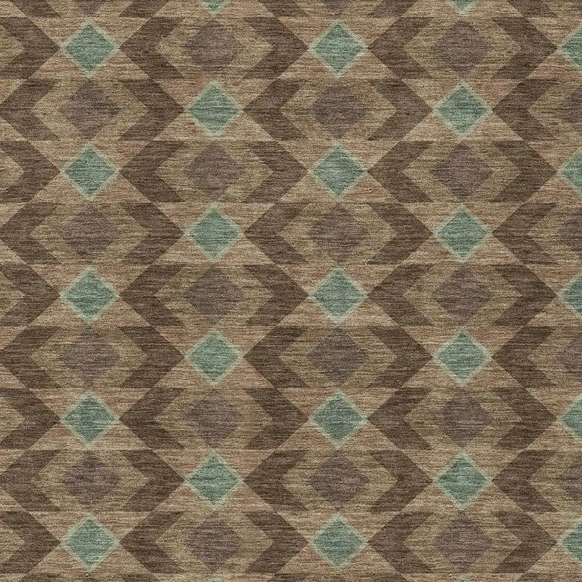 Chocolate And Navy Blue Geometric Washable Indoor Outdoor Area Rug Photo 3