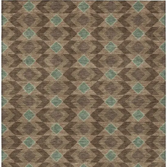 Chocolate And Navy Blue Geometric Washable Indoor Outdoor Area Rug Photo 6