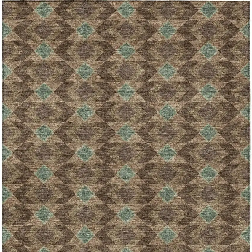 Chocolate And Navy Blue Geometric Washable Indoor Outdoor Area Rug Photo 6