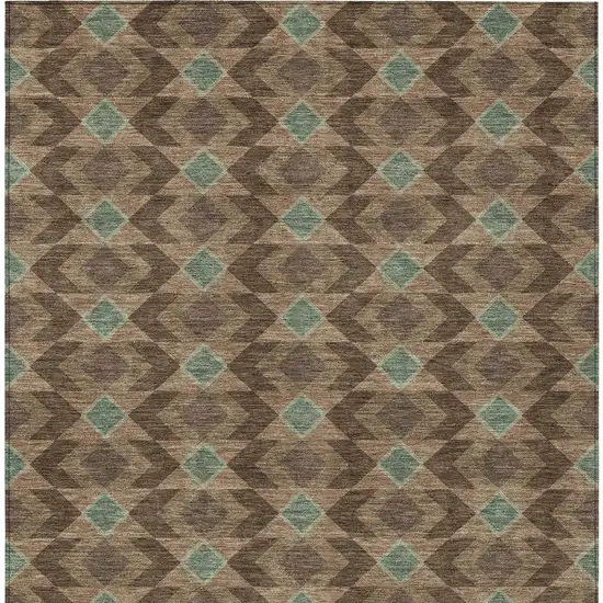 Chocolate And Navy Blue Geometric Washable Indoor Outdoor Area Rug Photo 3