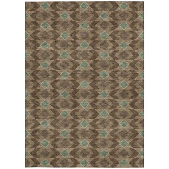 Chocolate And Navy Blue Geometric Washable Indoor Outdoor Area Rug Photo 4