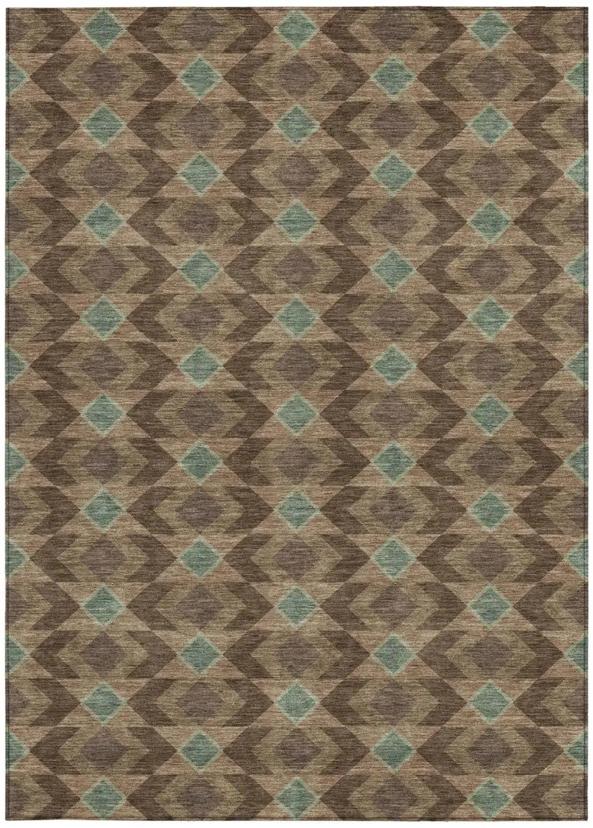 Chocolate And Navy Blue Geometric Washable Indoor Outdoor Area Rug Photo 4