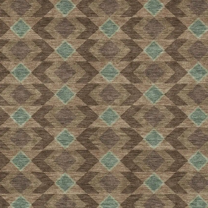 Chocolate And Navy Blue Geometric Washable Indoor Outdoor Area Rug Photo 5