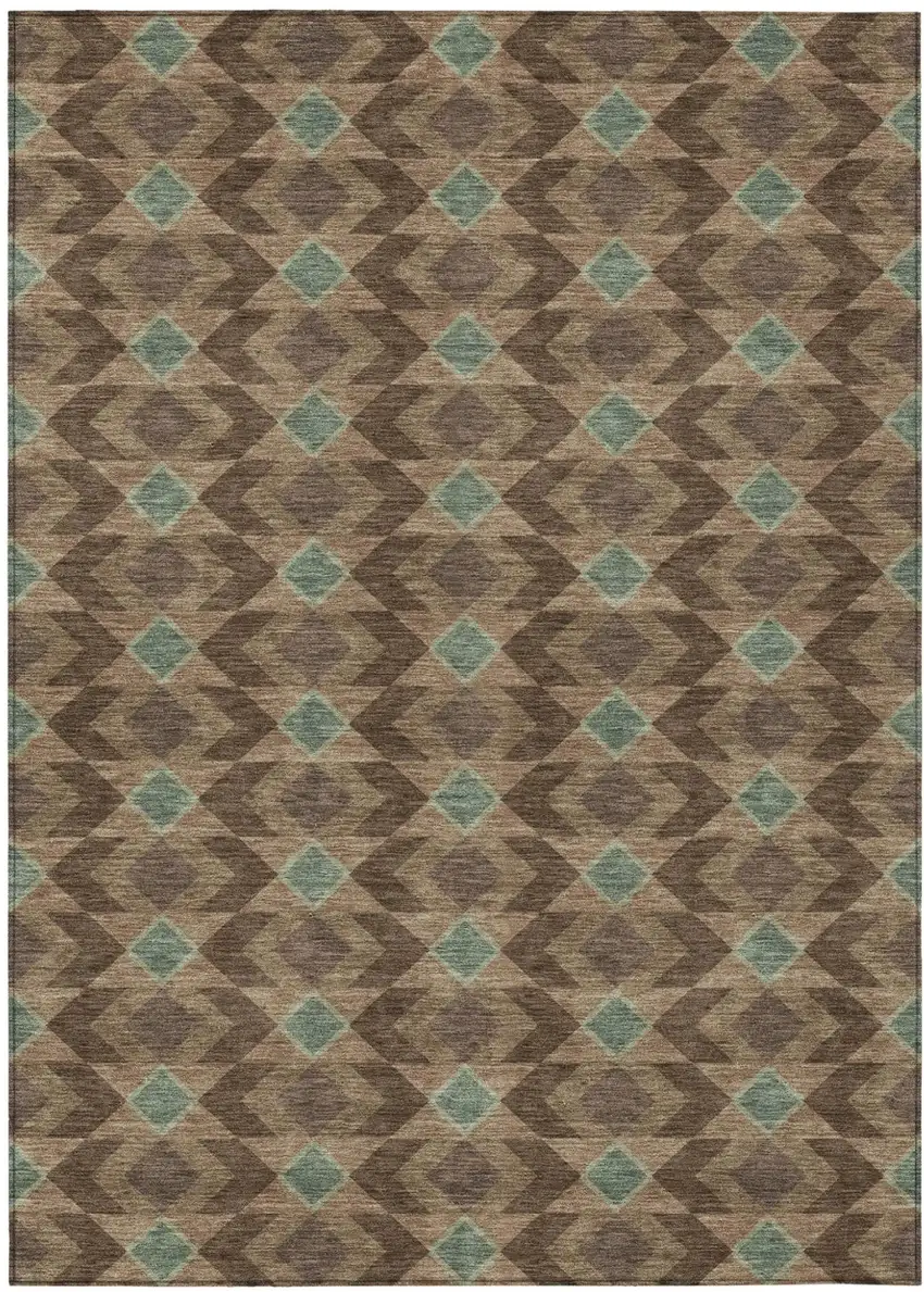 Chocolate And Navy Blue Geometric Washable Indoor Outdoor Area Rug Photo 2