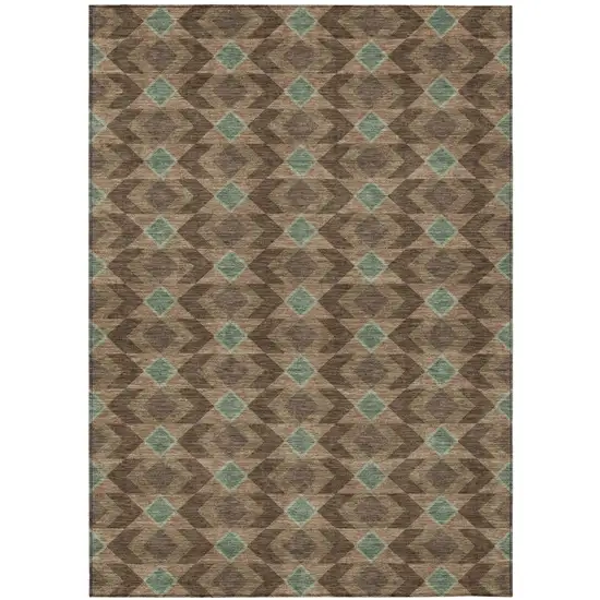 Chocolate And Navy Blue Geometric Washable Indoor Outdoor Area Rug Photo 2