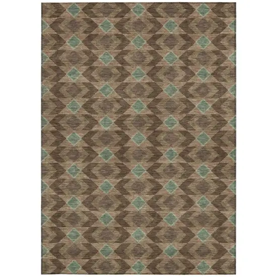 Chocolate And Navy Blue Geometric Washable Indoor Outdoor Area Rug Photo 4
