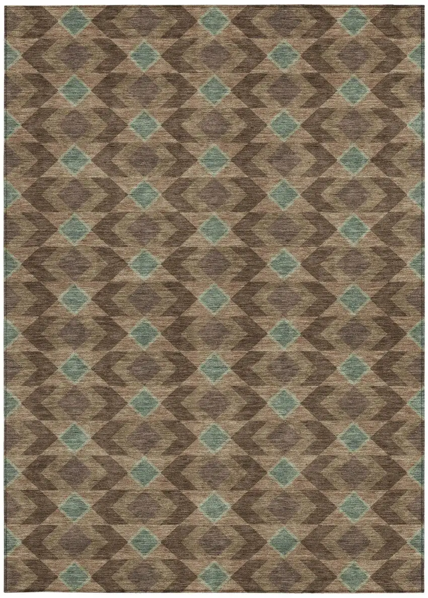 Chocolate And Navy Blue Geometric Washable Indoor Outdoor Area Rug Photo 4