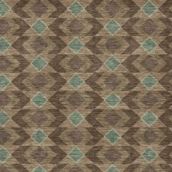 Chocolate And Navy Blue Geometric Washable Indoor Outdoor Area Rug Photo 5