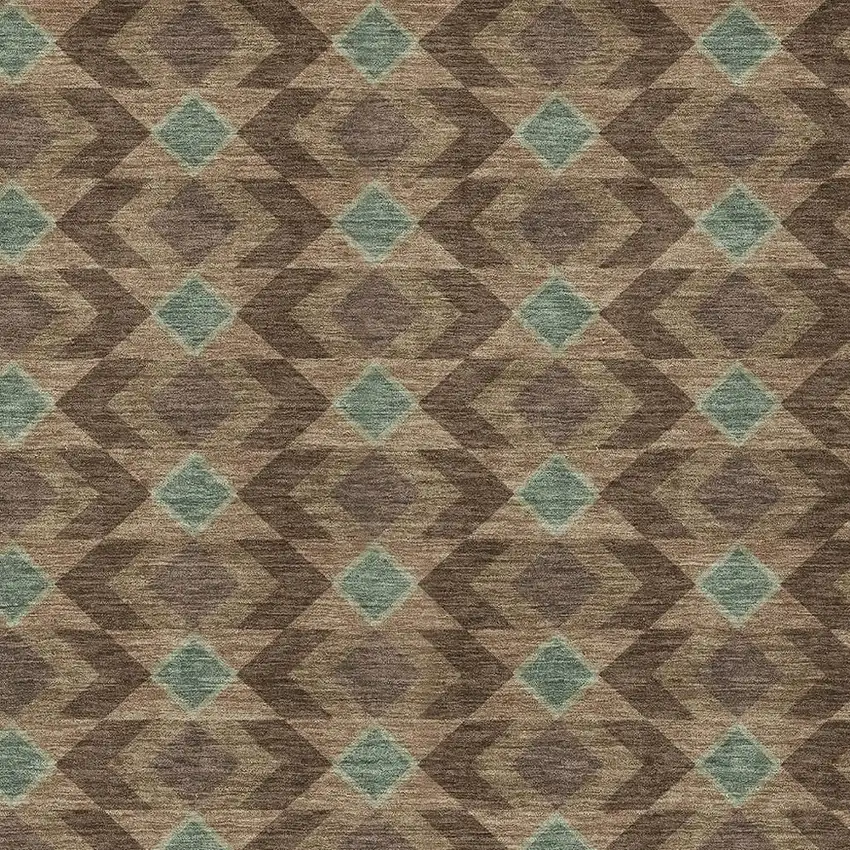 Chocolate And Navy Blue Geometric Washable Indoor Outdoor Area Rug Photo 5