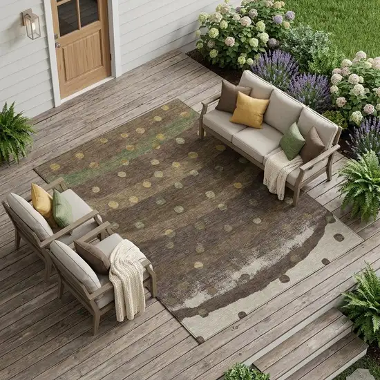 Chocolate And Navy Blue Striped Washable Indoor Outdoor Area Rug Photo 1