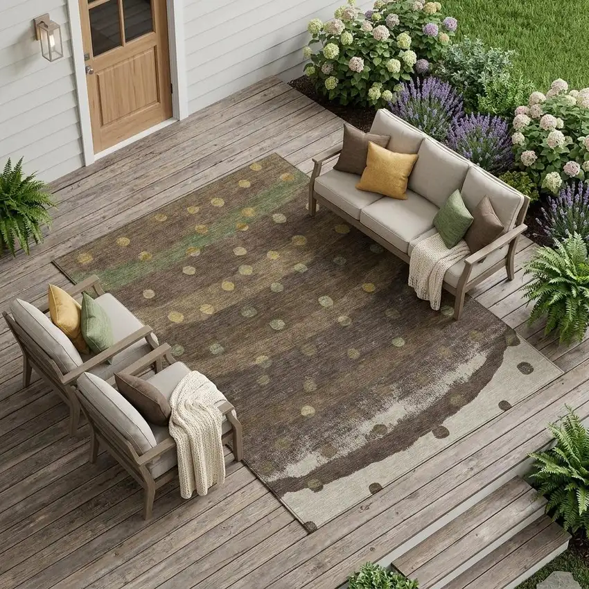Chocolate And Navy Blue Striped Washable Indoor Outdoor Area Rug Photo 1