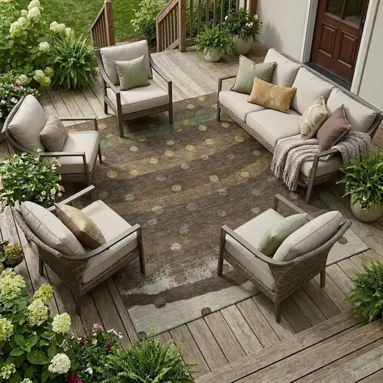 Chocolate And Navy Blue Striped Washable Indoor Outdoor Area Rug Photo 1