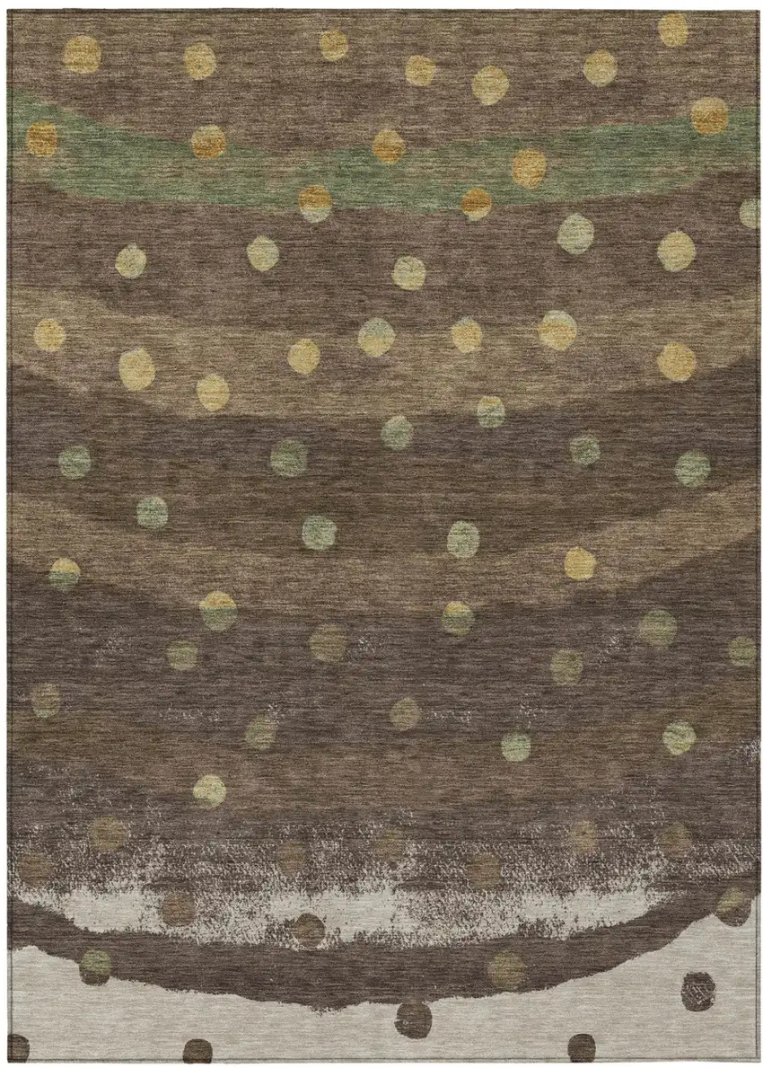Chocolate And Navy Blue Striped Washable Indoor Outdoor Area Rug Photo 2
