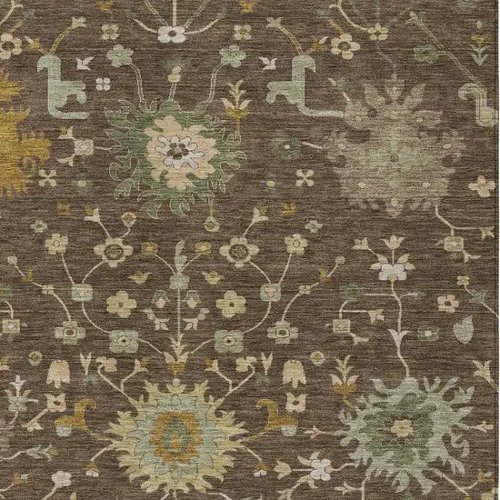 Chocolate And Olive Green Faux Bois Washable Indoor Outdoor Area Rug Photo 2
