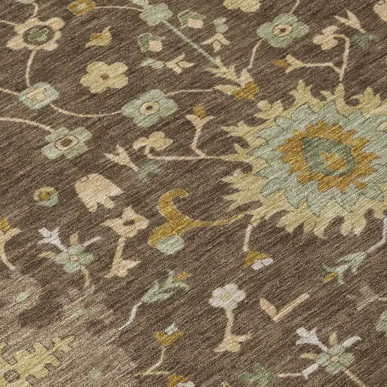 Chocolate And Olive Green Faux Bois Washable Indoor Outdoor Area Rug Photo 5