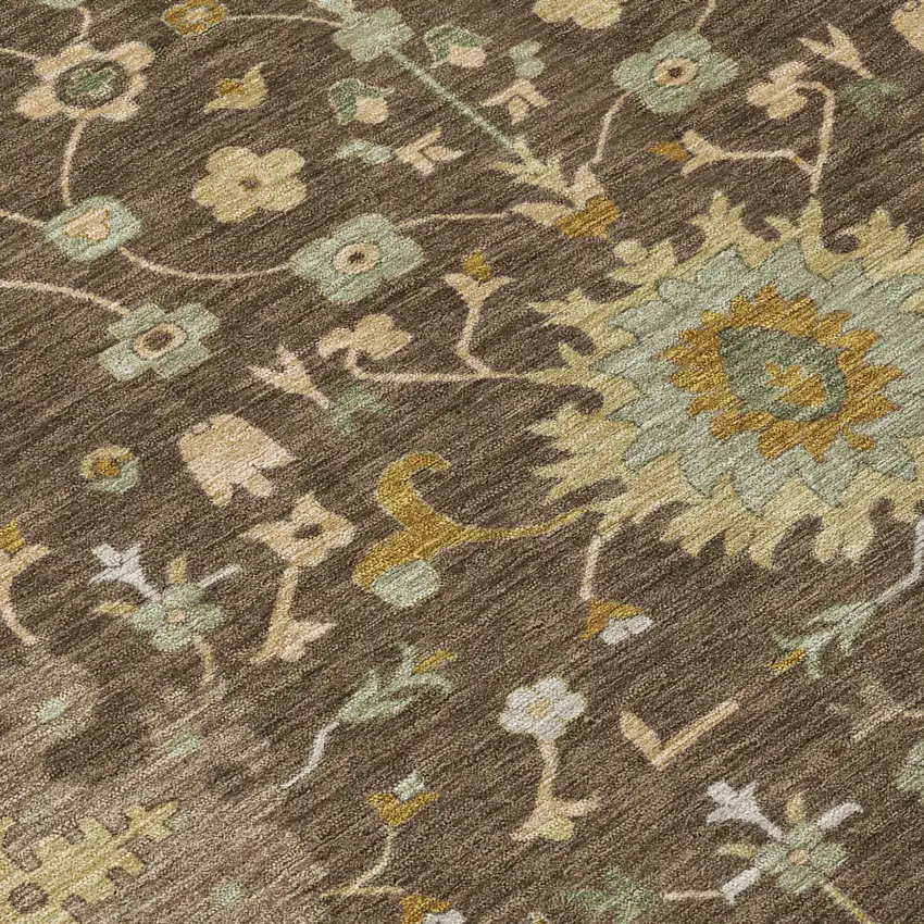 Chocolate And Olive Green Faux Bois Washable Indoor Outdoor Area Rug Photo 5