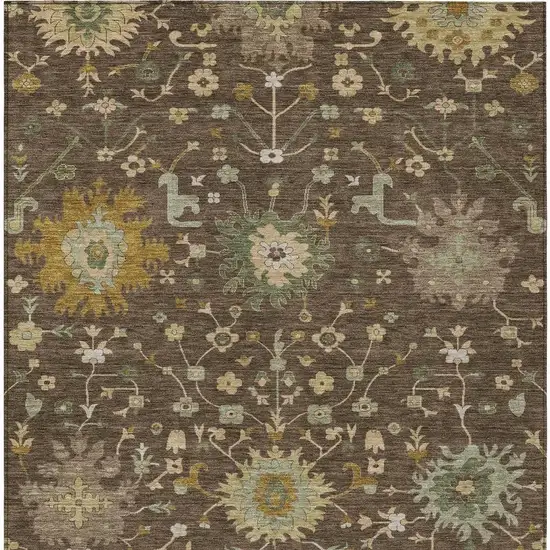Chocolate And Olive Green Faux Bois Washable Indoor Outdoor Area Rug Photo 3