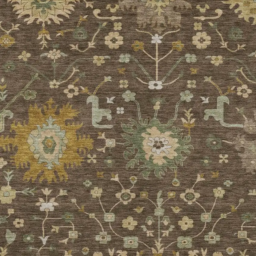 Chocolate And Olive Green Faux Bois Washable Indoor Outdoor Area Rug Photo 2