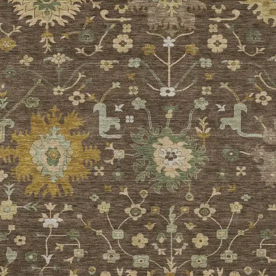 Chocolate And Olive Green Faux Bois Washable Indoor Outdoor Area Rug Photo 2