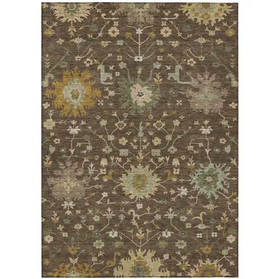 Chocolate And Olive Green Faux Bois Washable Indoor Outdoor Area Rug Photo 1