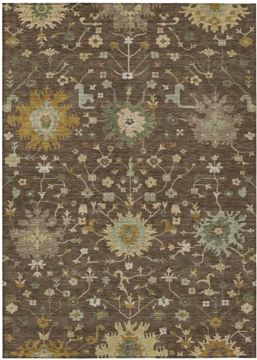 Chocolate And Olive Green Faux Bois Washable Indoor Outdoor Area Rug Photo 1