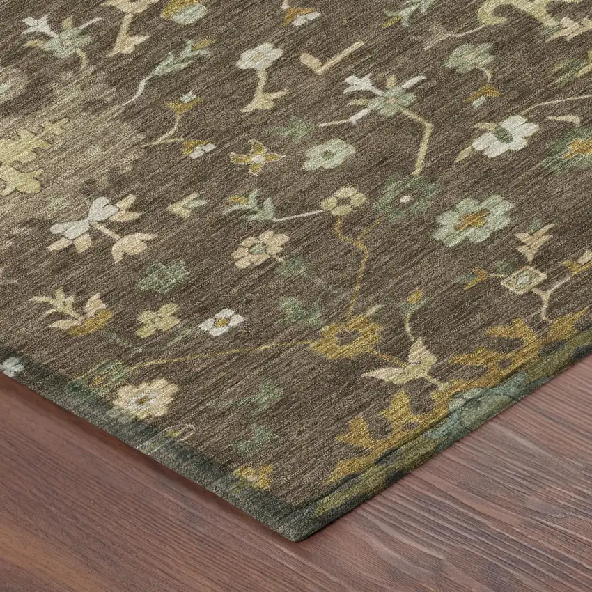 Chocolate And Olive Green Faux Bois Washable Indoor Outdoor Area Rug Photo 4
