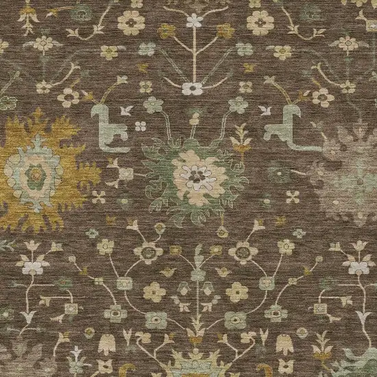 Chocolate And Olive Green Faux Bois Washable Indoor Outdoor Area Rug Photo 2