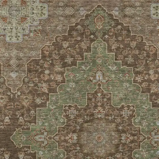 Chocolate And Olive Green Medallion Washable Indoor Outdoor Area Rug Photo 3